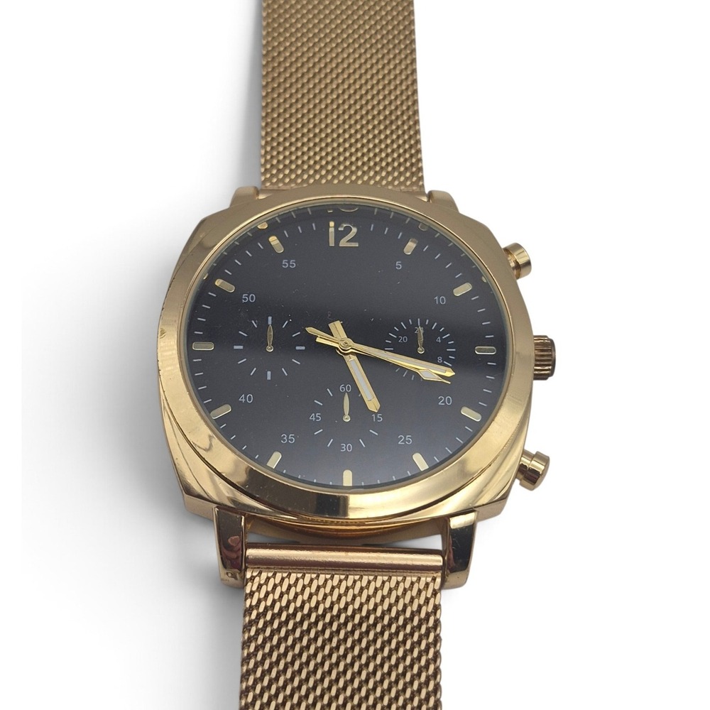 Unbranded Chronograph Watch Mens OS Gold NWOT Black Dial Mesh Band 5954 B